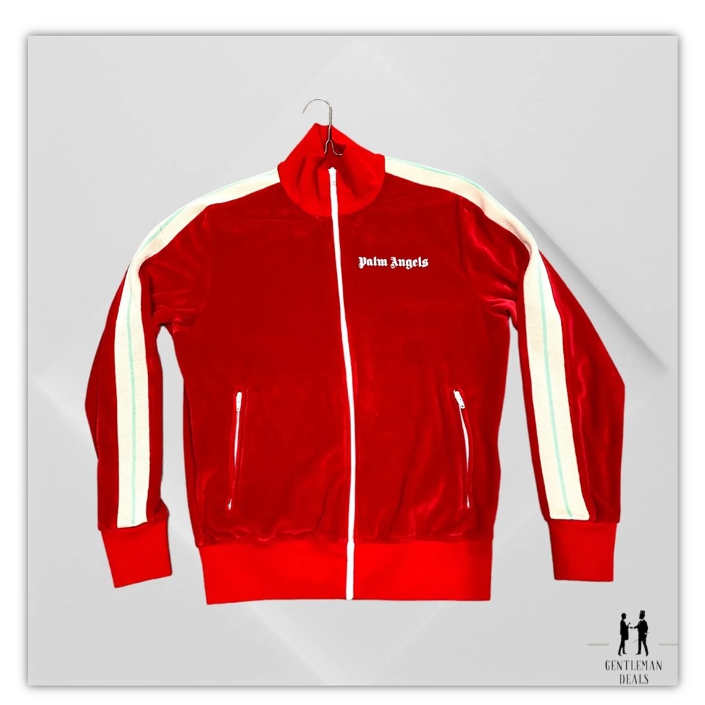 Red/Gold Velour Palm Angels Track Zip Up sweatshirt sweater stripe side